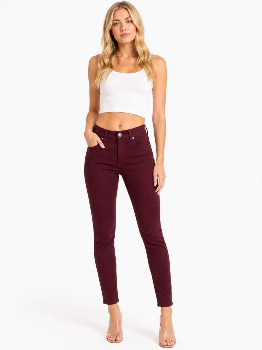 YMI Burgundy Skinny Jeans Women Large Stretch Fit EUC